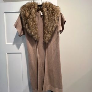 Chico’s Size 0, faux fur collared, long cardigan